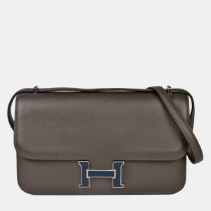 HERMES Constance 3 Elan Verso Vaux Swift R stamp (manufactured in 2014) Silver lacquer hardware Shoulder bag Gray x Blue, Handbags - Luxury Closet catalog