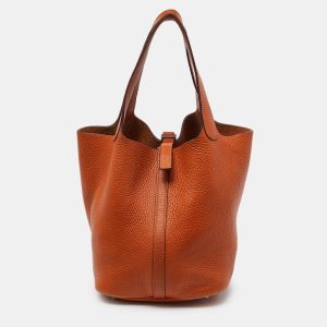 Herm&egrave;s Orange Taurillon Clemence Leather Picotin Lock 22 Bag, Tote Handbags - Luxury Closet catalog