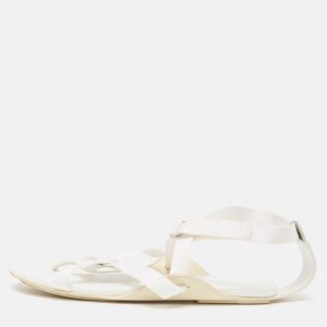 Hermes White Leather and Fabric Strappy Flat Sandals Size 38.5, Sandals - Luxury Closet catalog