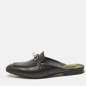 Hermes Black Leather Oz Flat Mules Size 38.5, Sandals - Luxury Closet catalog
