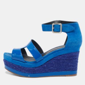Hermes Blue Suede And Patent Leather Ilana Espadrille Wedge Sandals Size 38, Sandals - Luxury Closet catalog