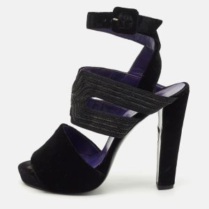 Hermes Black Velvet Platform  Ankle Strap Sandals Size 40, Sandals - Luxury Closet catalog