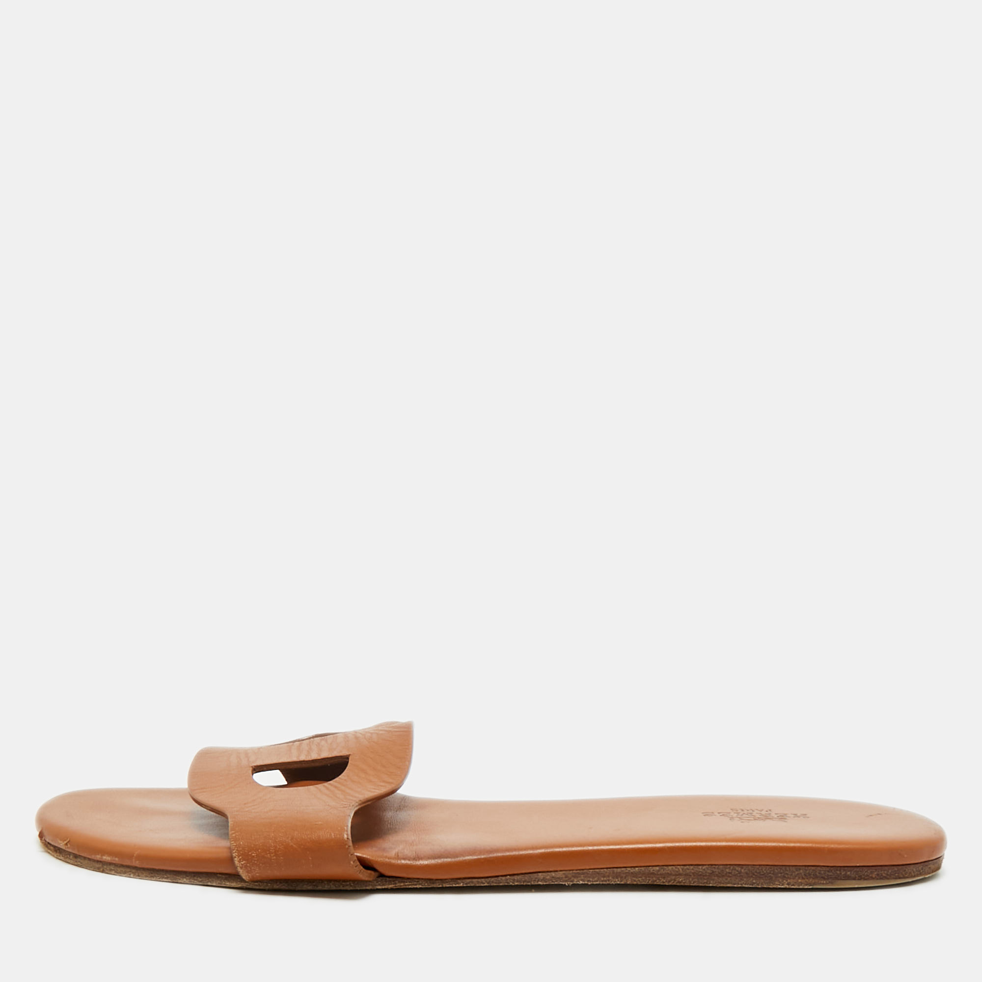 Hermes Brown Leather Lisboa Flat Sandals Size 39, Sandals - Luxury Closet catalog