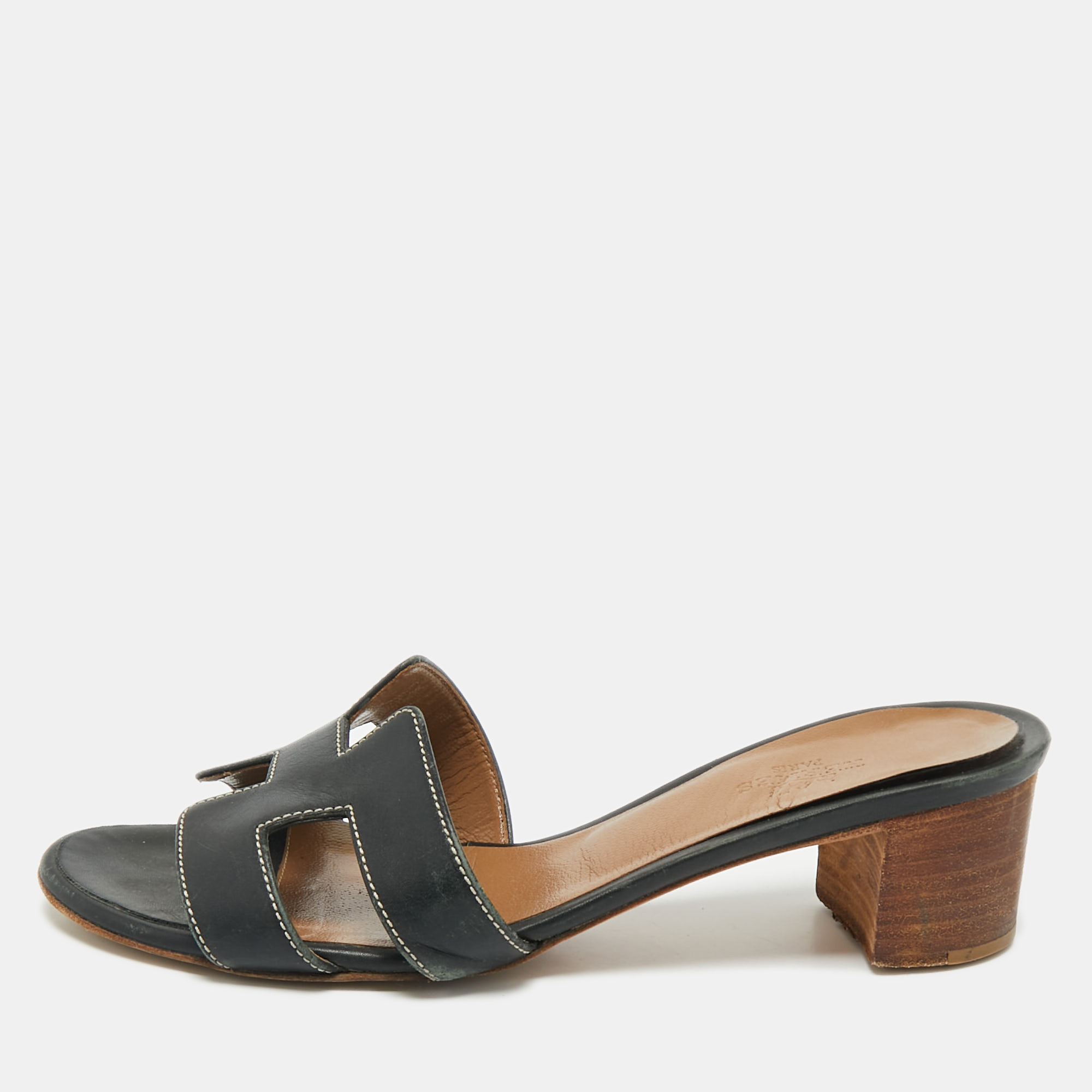 Hermes Black Leather Oasis Slide Sandals Size 35.5, Sandals - Luxury Closet catalog