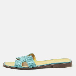 Hermes Blue Twisted Metallic Cord Oran Flat Slide Sandals Size 39.5, Sandals - Luxury Closet catalog