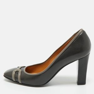 Hermes Grey Leather Block Heel Pumps Size 37, Pumps - Luxury Closet catalog