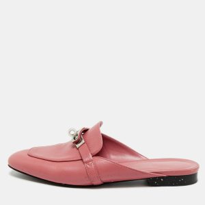 Hermes Pink Leather Palladium Plated Oz Mule Sandals Size 38, Sandals - Luxury Closet catalog