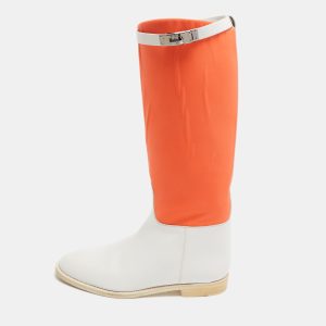 Hermes Neon Orange/White Neoprene and Leather Jumping Boots Size 39, Boots - Luxury Closet catalog