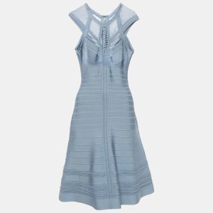 Herve Leger Blue Crochet Trim Knit Flared Short Dress M, Dresses - Luxury Closet catalog