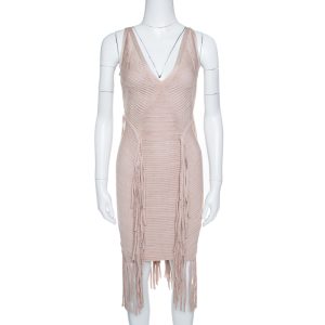 Herve Leger Beige Fringed Sleeveless Bandage Dress S, Dresses - Luxury Closet catalog