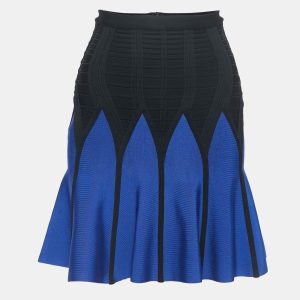 Herve Leger Black/Blue Knit Flared Mini Skirt S, Skirts - Luxury Closet catalog