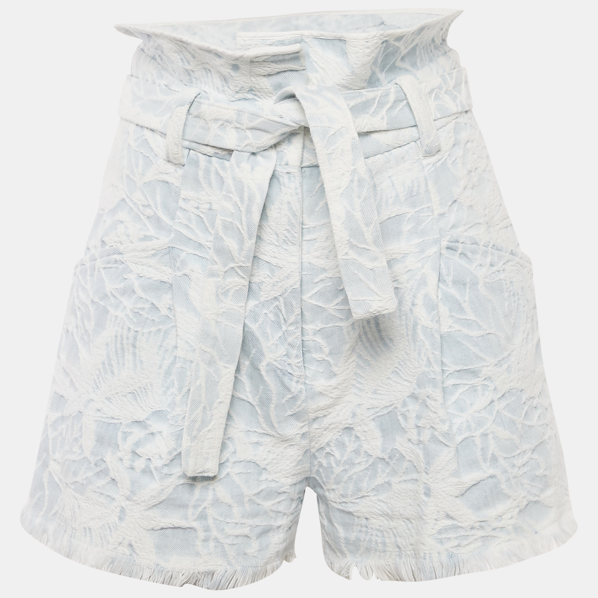 IRO Blue Jacquard Denim Raw Edge Belted Shorts S, Shorts - Luxury Closet catalog