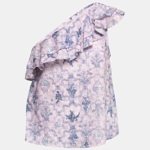 Isabel Marant Etoile Pink Printed Linen One-Shoulder Ruffled Top L, Shirts & Tops - Luxury Closet catalog