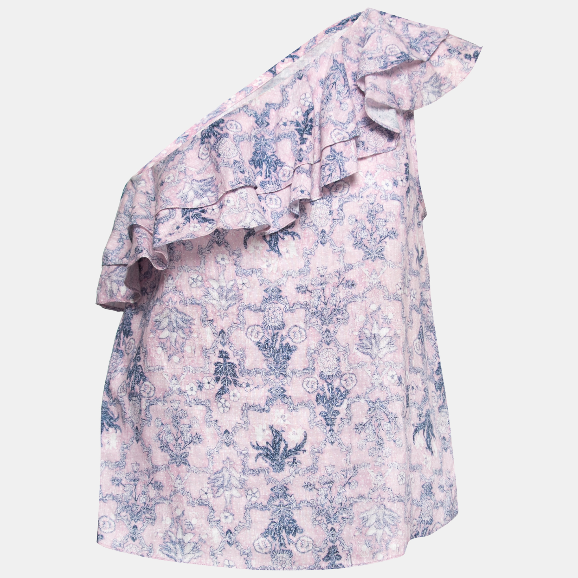 Isabel Marant Etoile Pink Printed Linen One-Shoulder Ruffled Top L, Shirts & Tops - Luxury Closet catalog