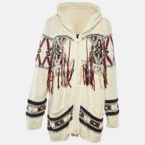 Isabel Marant Off White Intarsia Knit Fringed Zip-Up Yosemite Cardigan XS, Sweaters & Cardigans - Luxury Closet catalog