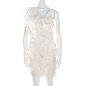 Isabel Marant Off White Floral Patterned Silk Ruffled Tiered One Shoulder Dress S, Dresses - Luxury Closet catalog