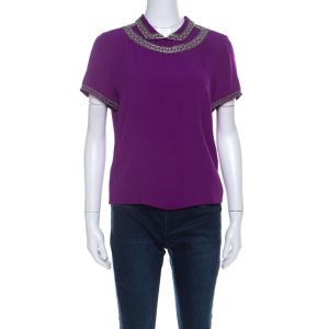 Isabel Marant Purple Silk Embellished Collar Half Sleeve Top L, Shirts & Tops - Luxury Closet catalog