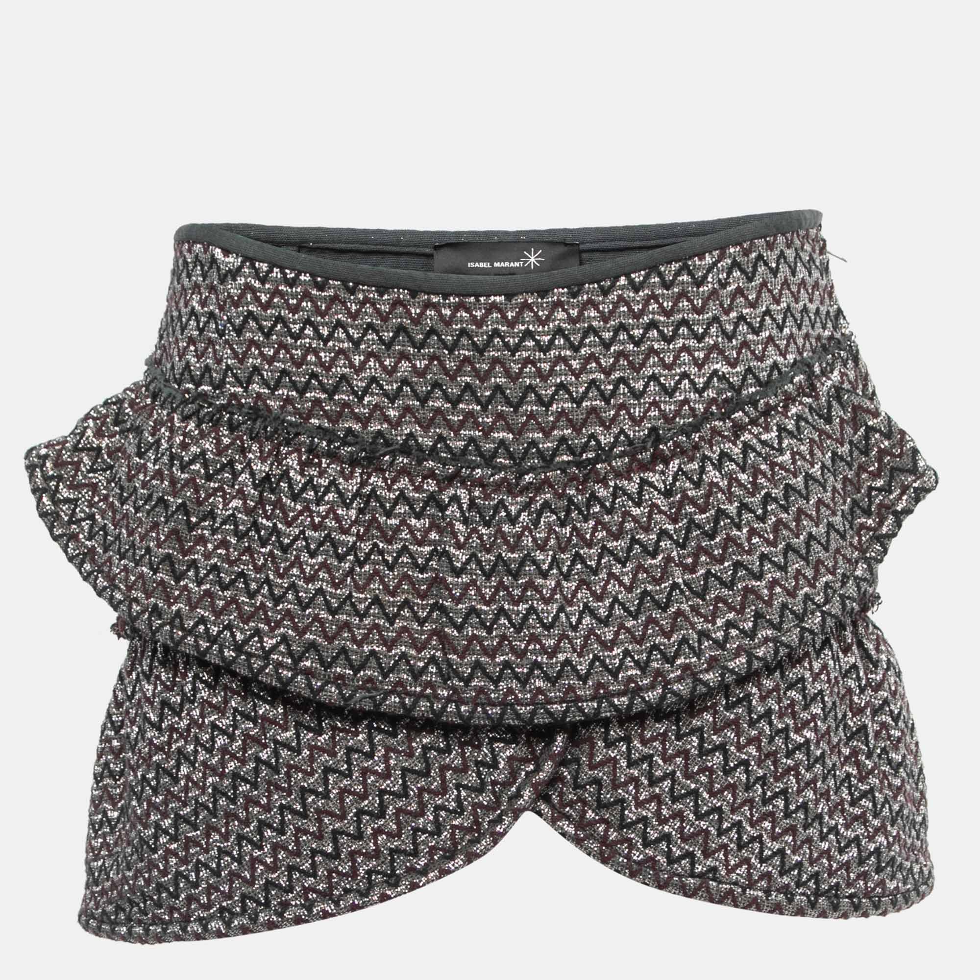 Isabel Marant Silver Zig-Zag Patterned Lurex Knit Mini Skirt M, Skirts - Luxury Closet catalog
