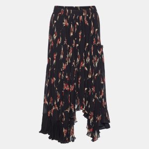 Isabel Marant Black Floral Print Crepe Pleated Midi Skirt S, Skirts - Luxury Closet catalog