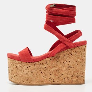 Isabel Marant Red Suede Wedge Ankle Strap Sandals Size 37, Sandals - Luxury Closet catalog