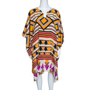 Issa Multicolor Printed Silk Kaftan Tunic ( Free Size ), Shirts & Tops - Luxury Closet catalog