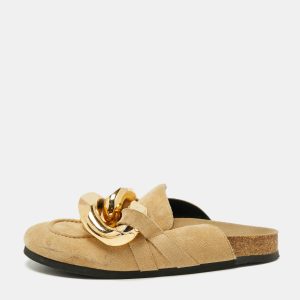 J.W.Anderson Beige Suede Chain Link Accents Flat Slide Sandals Size 39, Sandals - Luxury Closet catalog
