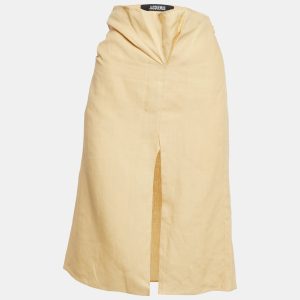 Jacquemus Yellow Linen Drape Style La Jupe Pencil Skirt, Skirts - Luxury Closet catalog