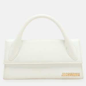 Jacquemus White Leather Long Le Chiquito Top Handle Bag, Satchels - Luxury Closet catalog