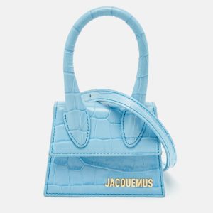Jacquemus Light Blue Croc Embossed Leather Mini Le Chiquito Top Handle Bag, Satchels - Luxury Closet catalog