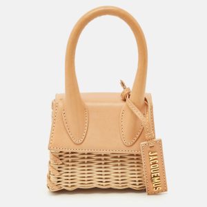 Jacquemus Beige/Cream Rattan and Leather Mini Wicker Le Chiquito Top Handle Bag, Satchels - Luxury Closet catalog