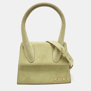 Jacquemus Light Green Suede Le Chiquito Moyen Top Handle Bag, Satchels - Luxury Closet catalog