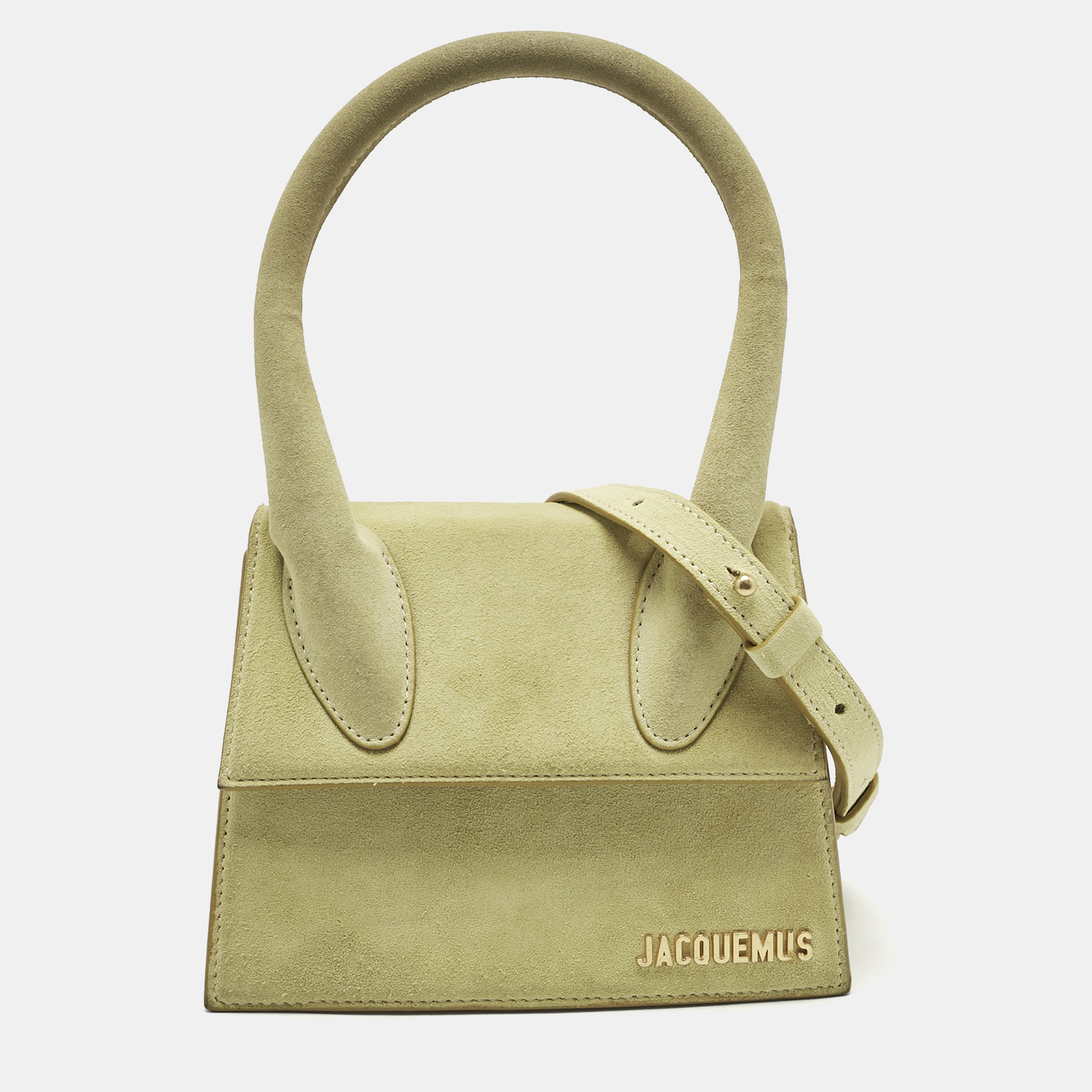 Jacquemus Light Green Suede Le Chiquito Moyen Top Handle Bag, Satchels - Luxury Closet catalog