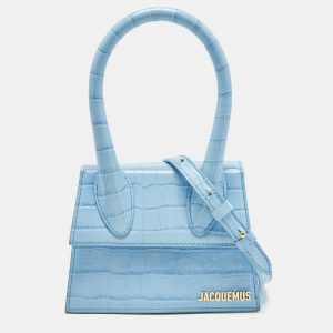Jacquemus Light Blue Croc Embossed Le Chiquito Moyen Top Handle Bag, Satchels - Luxury Closet catalog