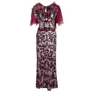 Jenny Packham Red Sequin Embellished Ruffled Sleeve Maxi Dress L, Dresses - Luxury Closet catalog