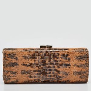 Jimmy Choo Brown Lizard Effect Suede Twill Tube Clutch, Clutches & Special Occasion Bags - Luxury Closet catalog