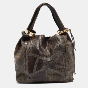 Jimmy Choo Grey Karung Leather and Snakeskin Saba Hobo, Shoulder Bags - Luxury Closet catalog