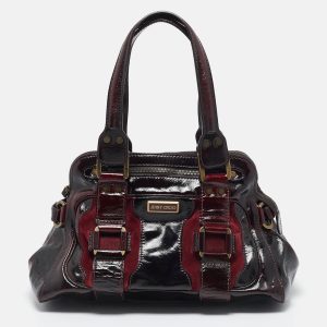Jimmy Choo Burgundy Patent Leather and Suede Malena Satchel, Satchels - Luxury Closet catalog