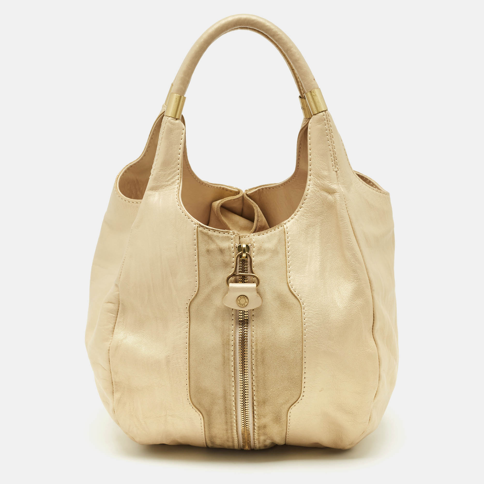 Jimmy Choo Beige/Gold Leather and Suede Mandah Expandable Hobo, Shoulder Bags - Luxury Closet catalog