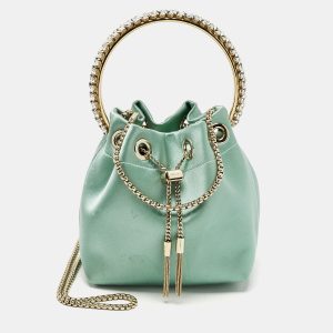 Jimmy Choo Mint Green Satin Crystals Bon Bon Bucket Bag, Shoulder Bags - Luxury Closet catalog