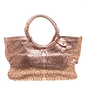 Jimmy Choo Metallic Rose Gold Leather Laser Cut Out Open Tote, Tote Handbags - Luxury Closet catalog