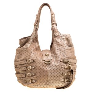 Jimmy Choo Gold Perforated Leather Bardia Buckle Shoulder Bag, Shoulder Bags - Luxury Closet catalog