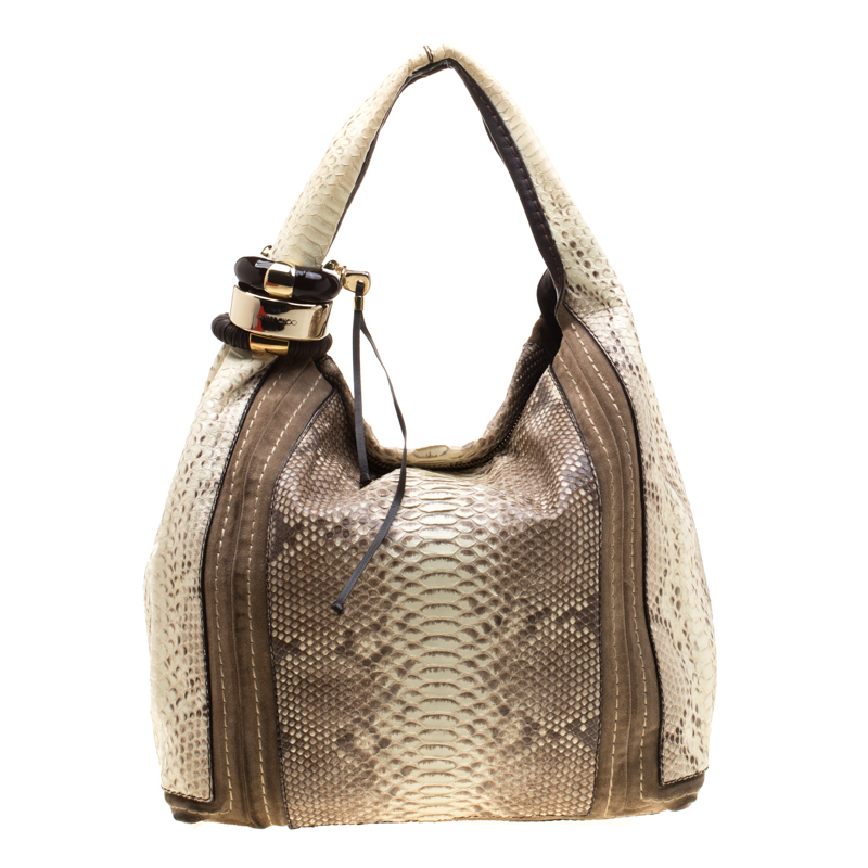 Jimmy Choo Light Yellow/Beige Python and Suede Saba Hobo, Shoulder Bags - Luxury Closet catalog