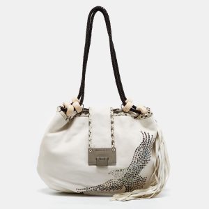 Jimmy Choo White Embellished Leather and Python Trim Beaded Drawstring Hobo, Shoulder Bags - Luxury Closet catalog
