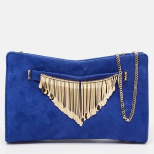 Jimmy Choo Blue Alcantara Fringe Bracelet Venus Chain Clutch, Clutches & Special Occasion Bags - Luxury Closet catalog