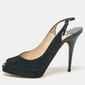 Jimmy Choo Black Embellished Suede Peep Toe Platorm Slingback Pumps Size 41, Pumps - Luxury Closet catalog
