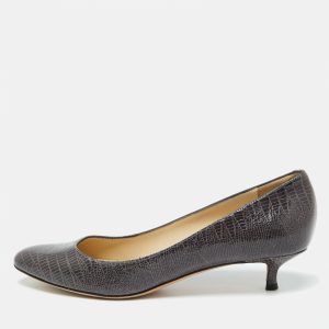 Jimmy Choo Grey Lizard Embossed Leather Pumps Size 38.5, Pumps - Luxury Closet catalog