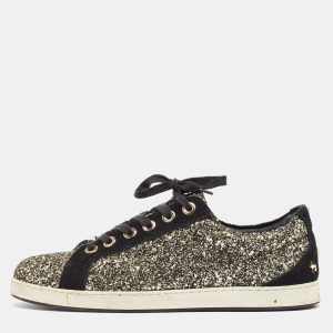 Jimmy Choo Gold/Black Glitter and Suede Lace Up Sneakers 41, Athletic Shoes & Sneakers - Luxury Closet catalog