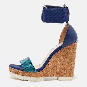 Jimmy Choo Blue Python and Leather Neston Cork Platform Wedge Sandals Size 38, Sandals - Luxury Closet catalog