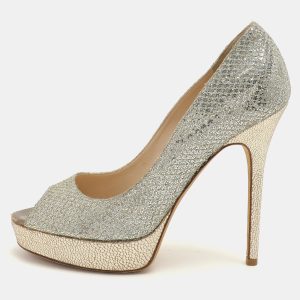Jimmy Choo Gold Glitter Luna Platform Pumps Size 38.5, Pumps - Luxury Closet catalog