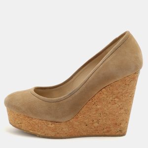 Jimmy Choo Beige Suede And Cork Wedge Platform Pumps Size 39, Pumps - Luxury Closet catalog